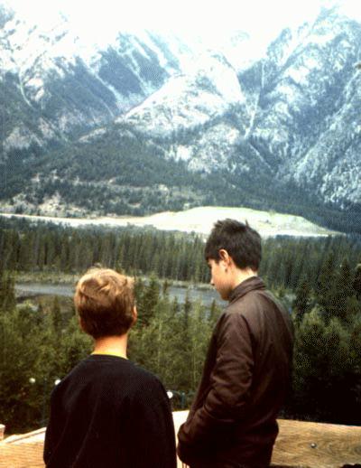 Tommy and Joel on Cave and Basin Trail, Banff.
